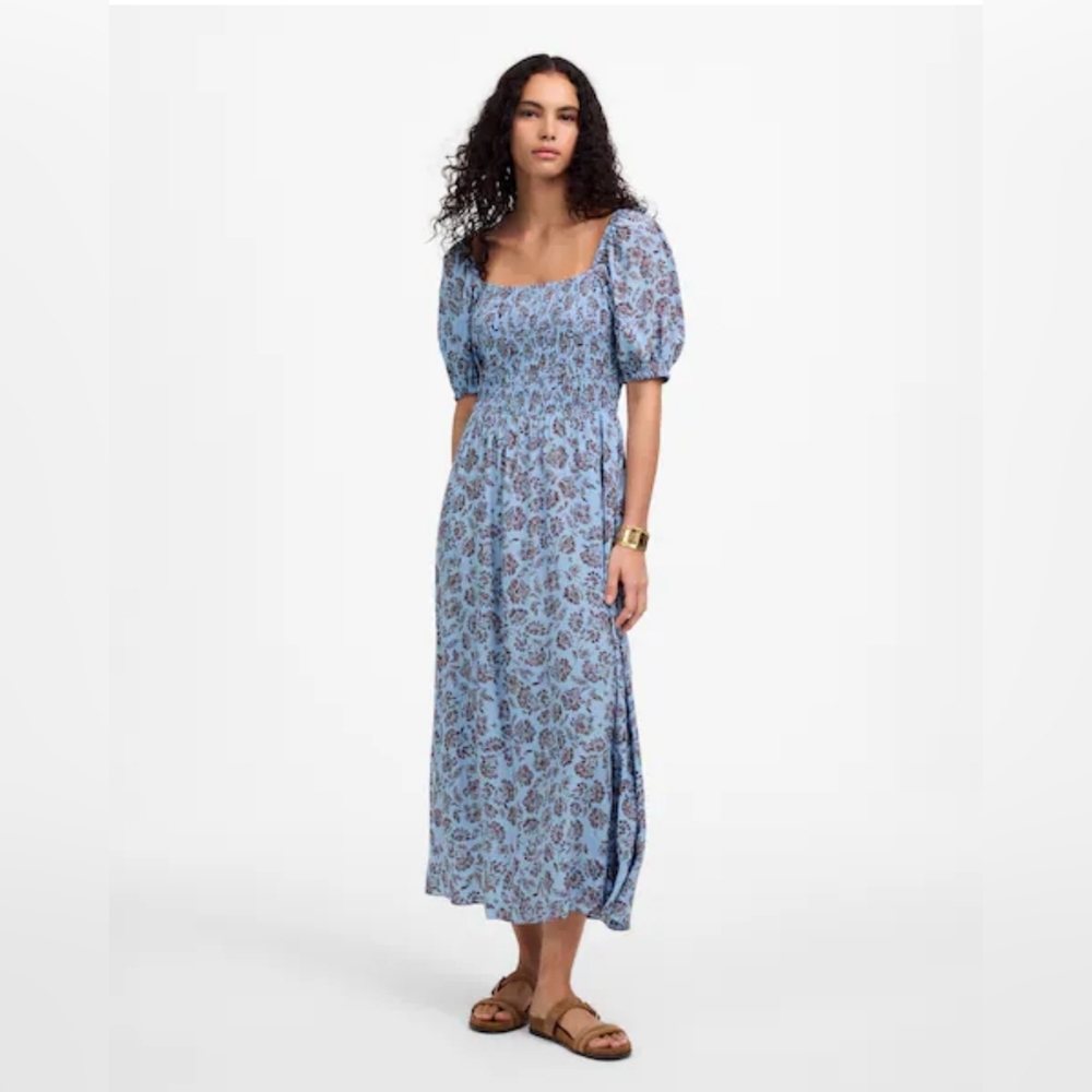MADEWELL Smocked Puff-Sleeve Dress in Saylor Floral Womens Size 0